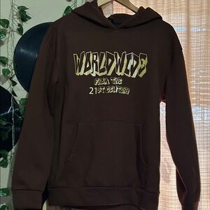 ROMWE Brown Hoodie with Yellow Graphic